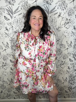 floral mini dress with bow FATE