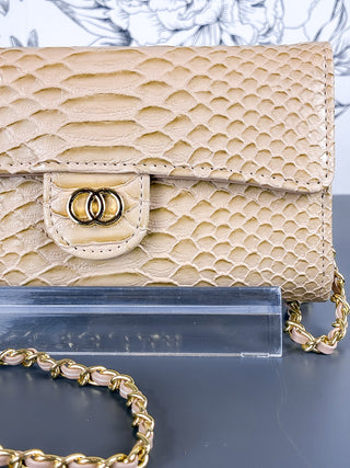 Bianca Faux Alligator Clutch | Ivory