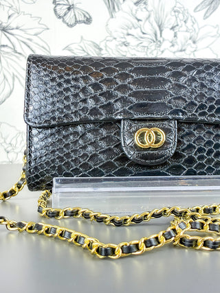 Bianca Faux Alligator Clutch | Black