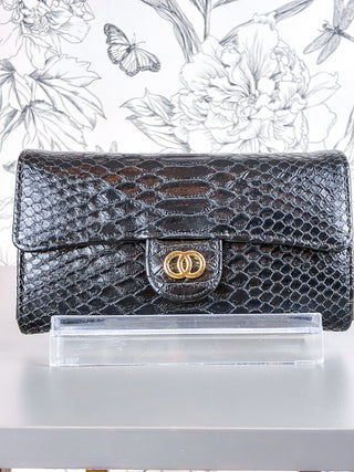 Bianca Faux Alligator Clutch | Black