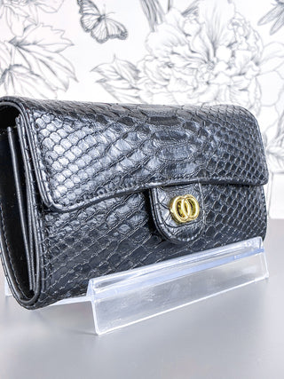 Bianca Faux Alligator Clutch | Black