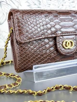 Bianca Faux Alligator Clutch | Chocolate