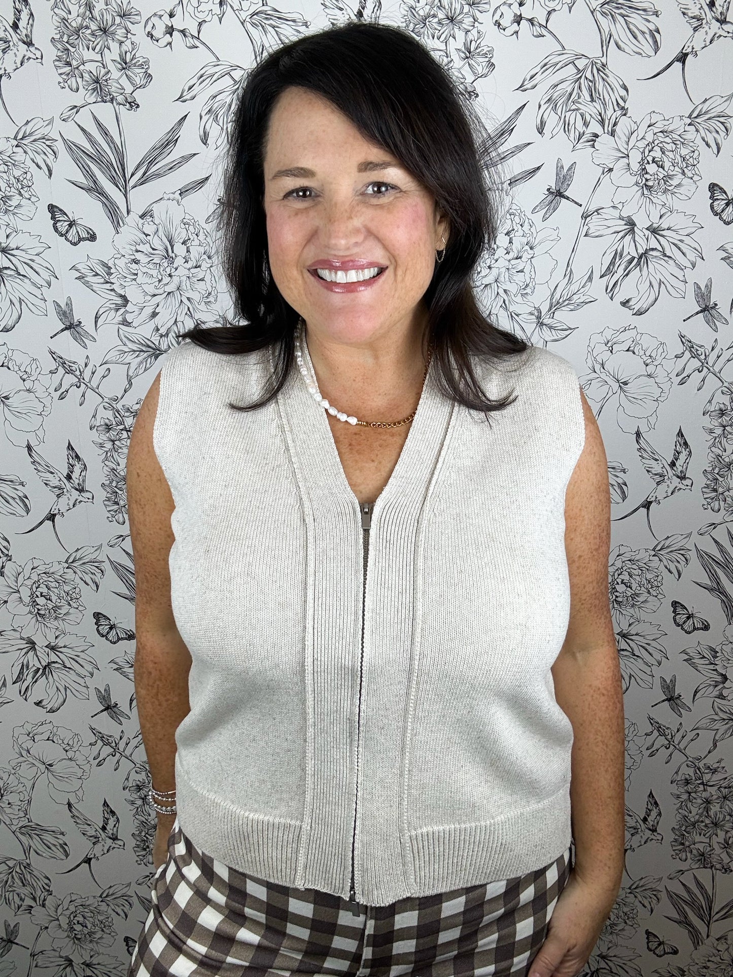 cream double zip sweater vest ELLE GREY