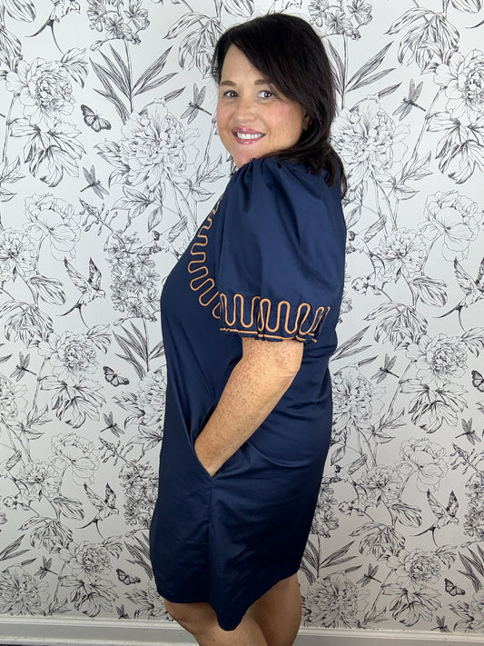 Navy & Cinnamon Mini Dress