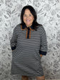 black and white stripe mini with brown peter pan collar JODIFL