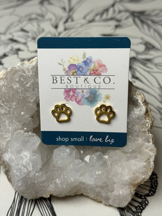 Gold Paw Stud Earrings - Best & Co. Boutique