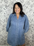 denim button front blouson dress JODIFL