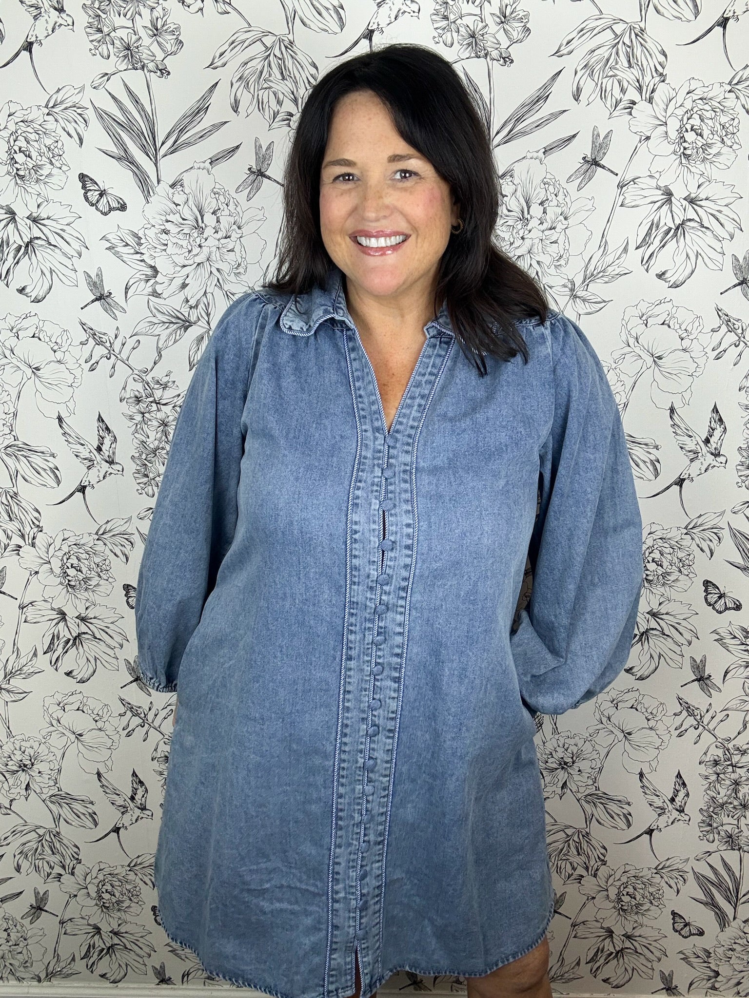 denim button front blouson dress JODIFL