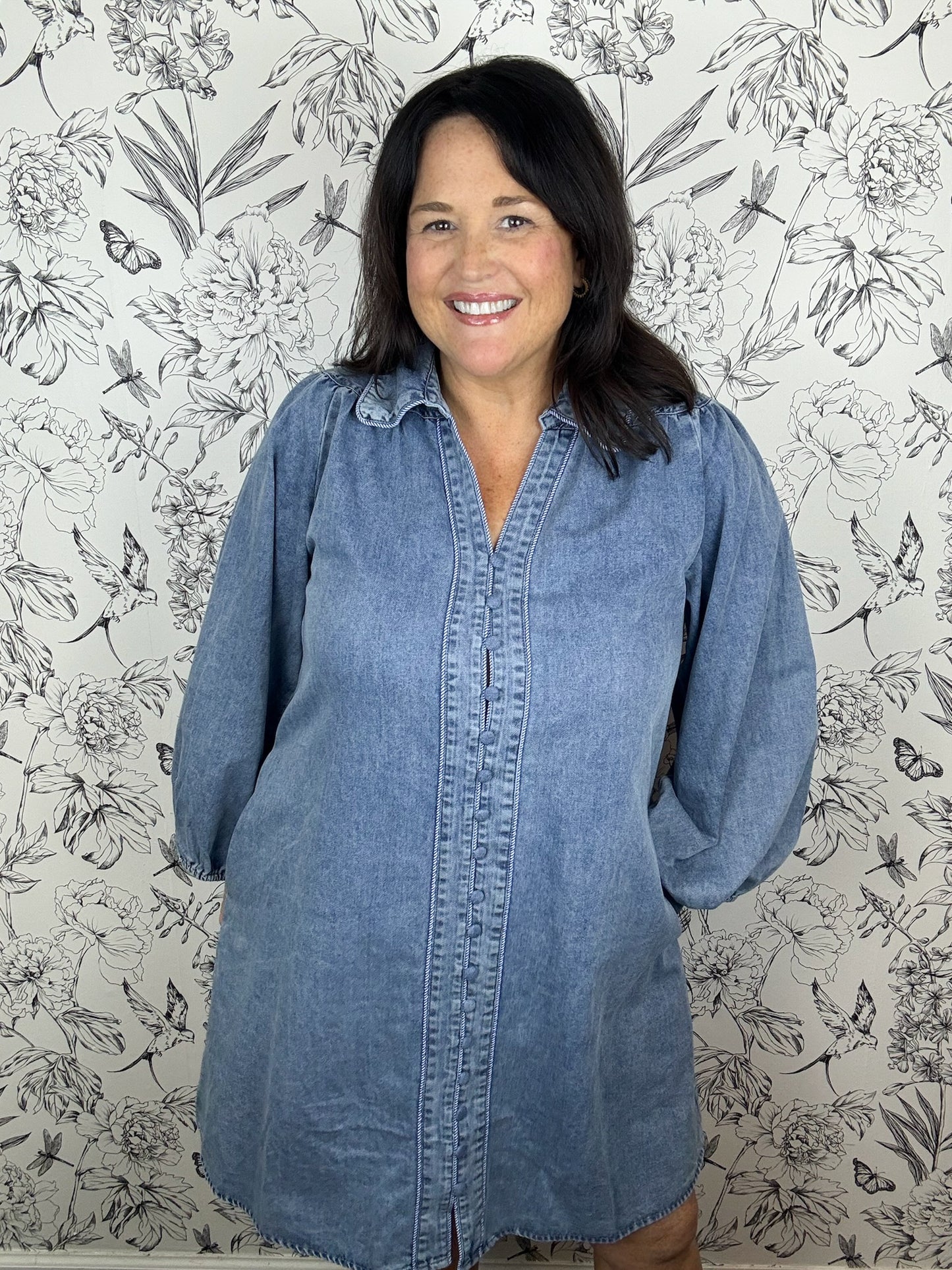 denim button front blouson dress JODIFL