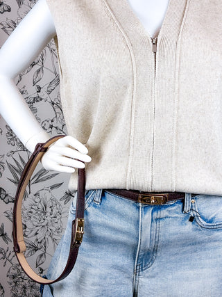 Turnlock Vegan Leather Belt | Brown