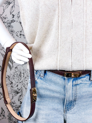 Turnlock Vegan Leather Belt | Brown