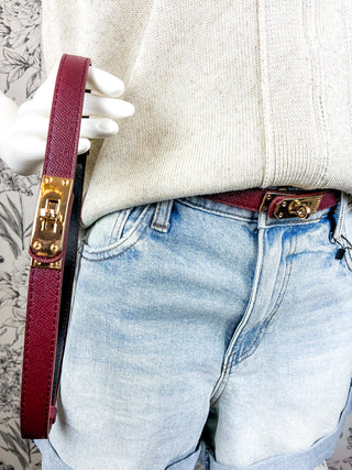 Turnlock Vegan Leather Belt | Burgundy