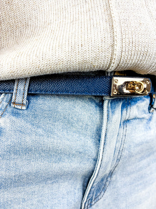 Turnlock Vegan Leather Belt | Navy