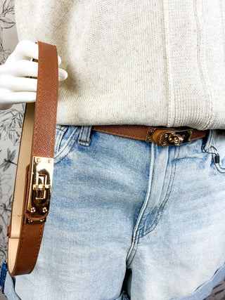 Turnlock Vegan Leather Belt | Tan