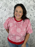 red and white floral blouse VOY