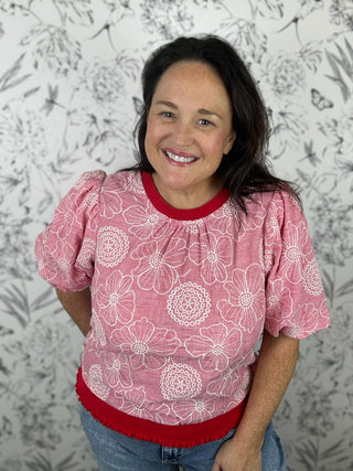 red and white floral blouse VOY