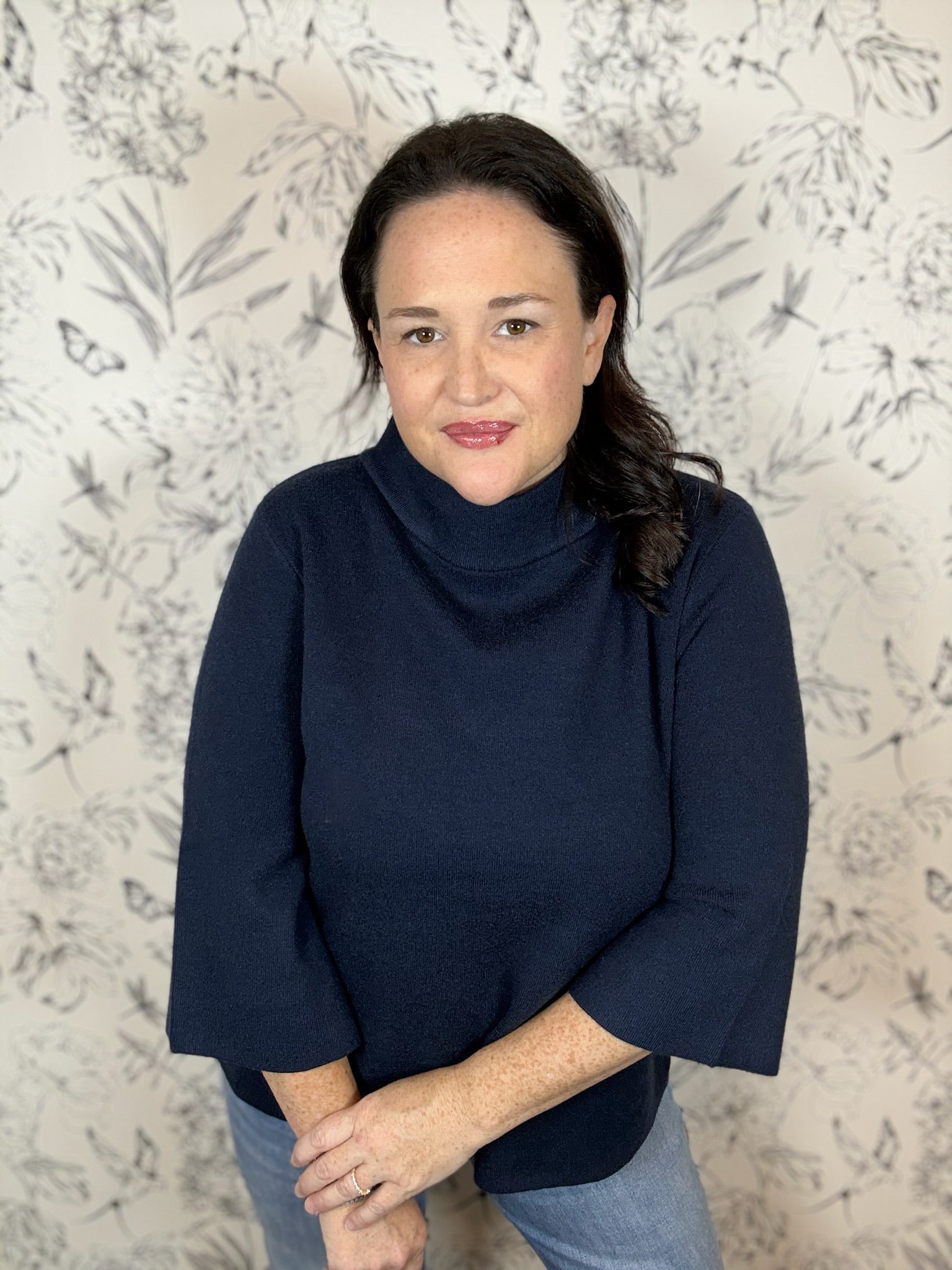 Navy mock neck 3/4 sweater FATE