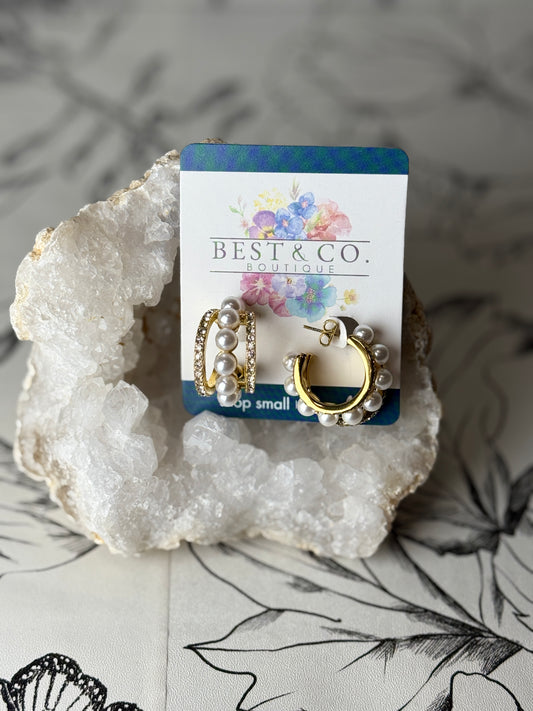 Everly Pave Pearl Hoops - Best & Co. Boutique