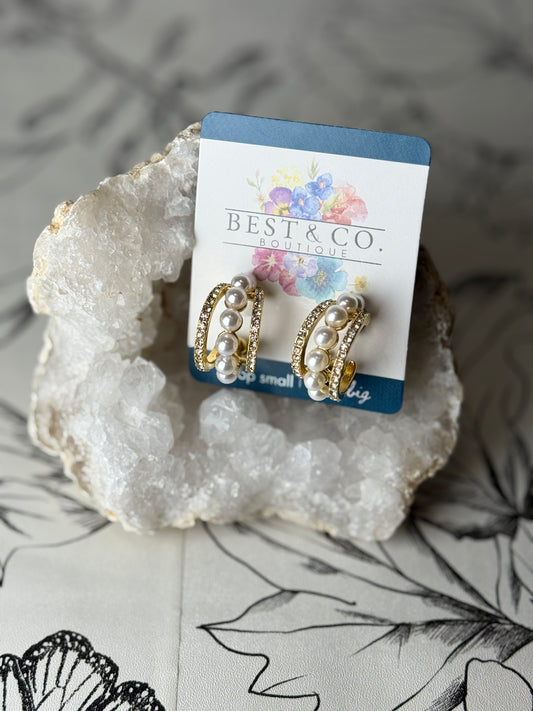 Everly Pave Pearl Hoops - Best & Co. Boutique
