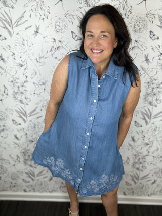 tencel denim laser cut shirt dress ELAN