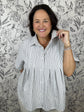 black/white stripe pleated blouse SHE & SKY