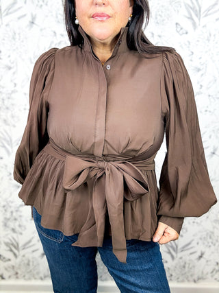 Mocha Manner Wrap Blouse