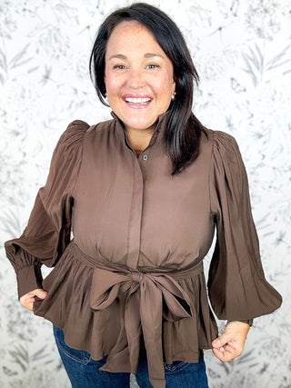 Mocha Manner Wrap Blouse