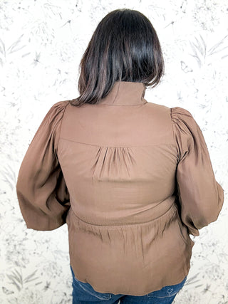 Mocha Manner Wrap Blouse