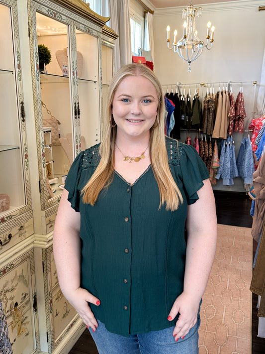 The Angie Ruffle Sleeve Button Down - Best & Co. Boutique