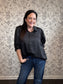 Allison Curvy in Black Silky Button Down