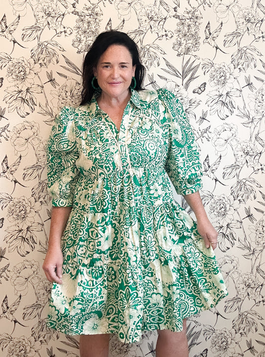 The Jenny Green and White Dress - Best & Co. Boutique