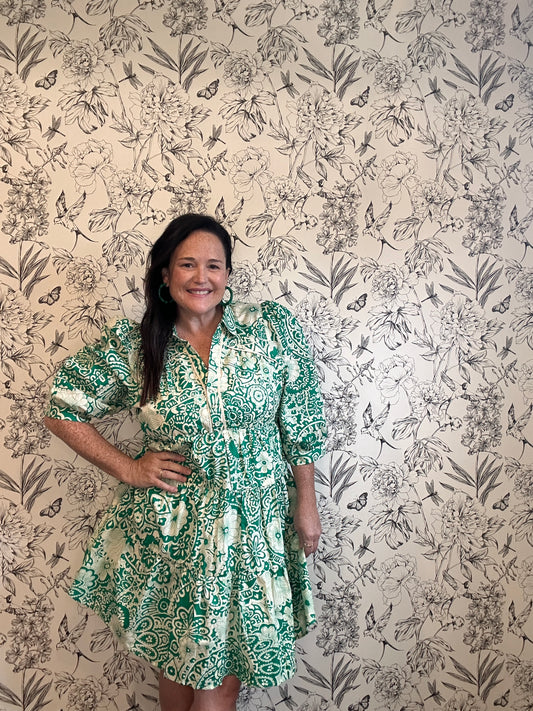 The Jenny Green and White Dress - Best & Co. Boutique