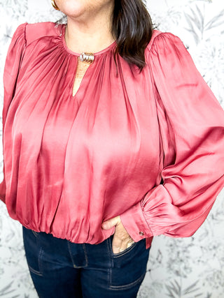 Rose Copper Penny Shirred Blouse