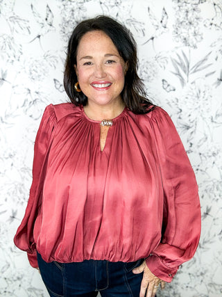 Rose Copper Penny Shirred Blouse