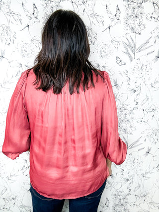 Rose Copper Penny Shirred Blouse