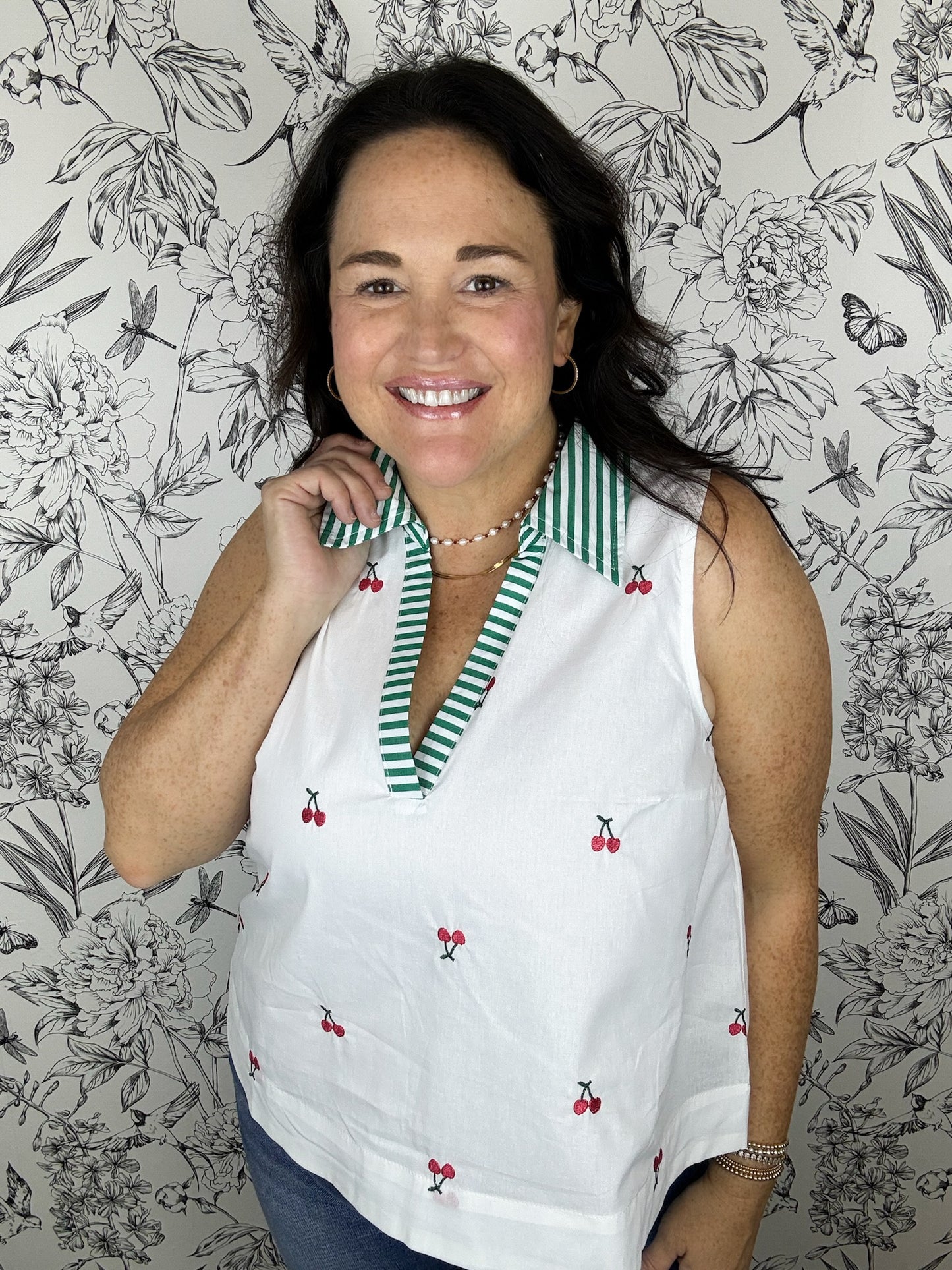 cherry tank with green stripe collar &MERCI