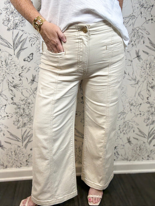 ivory canvas wide leg contrast stitch welt KUT for the KLOTH
