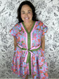 blue pink green floral print belted mini dress ENTRO