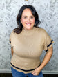 camel knit mock neck with black stripe ELAN