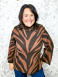 light brown and dark brown striped tiger sweater bell sleeves, mock neck ENTRO