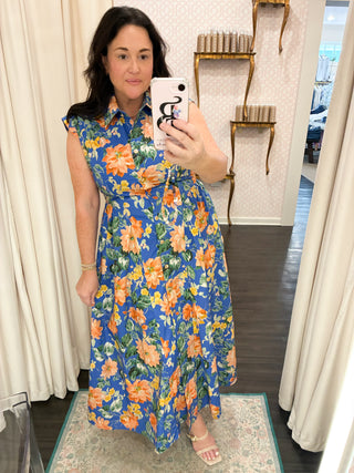 Mediterranean Pop Pleated Midi Dress