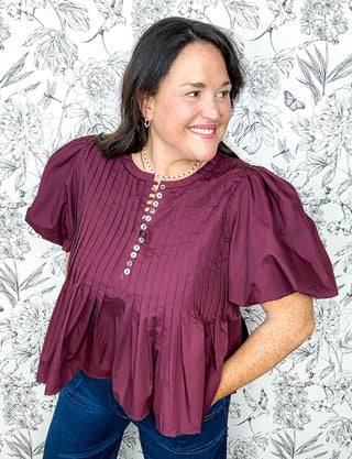 Merlot Charm Pintuck Blouse