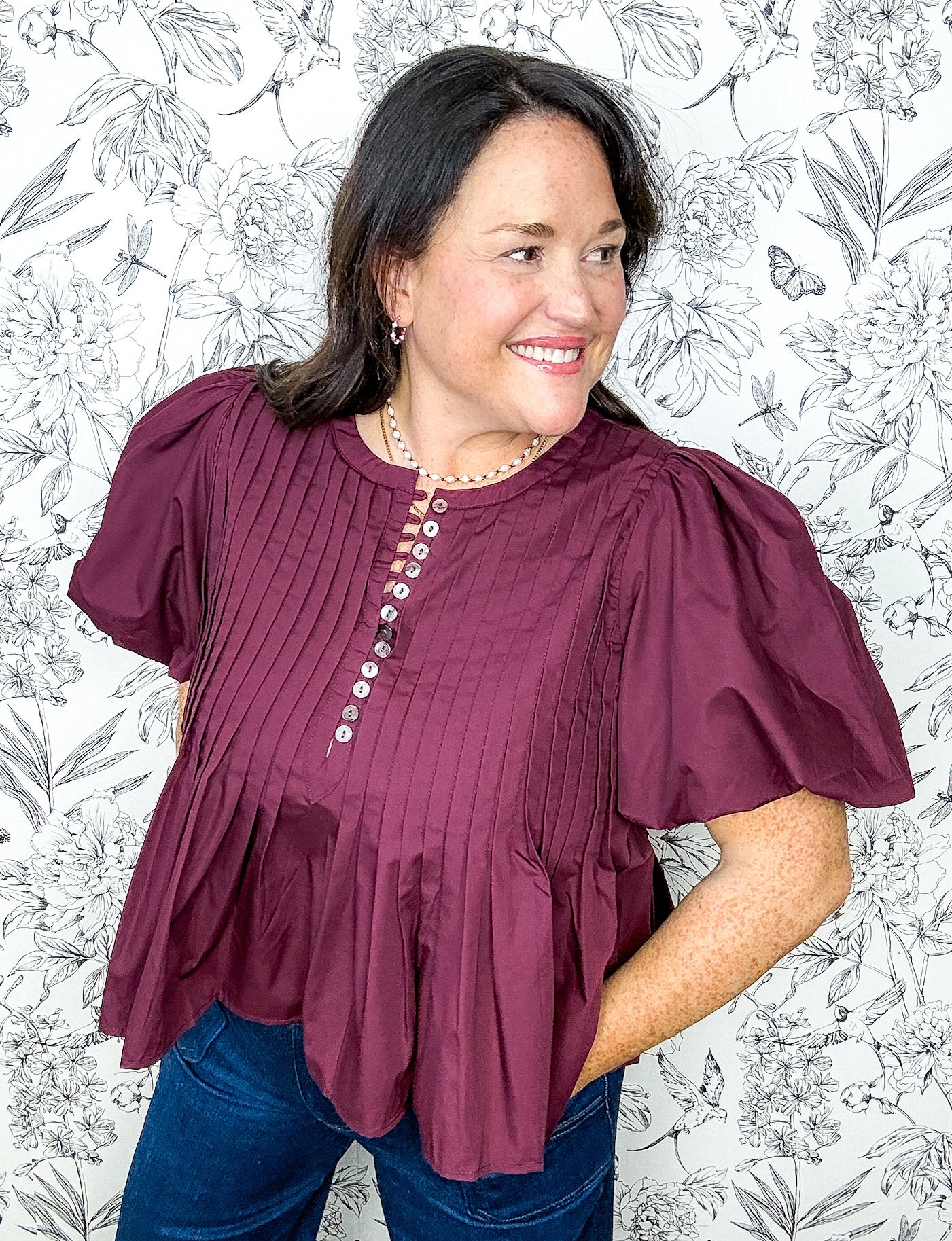 Merlot Charm Pintuck Blouse