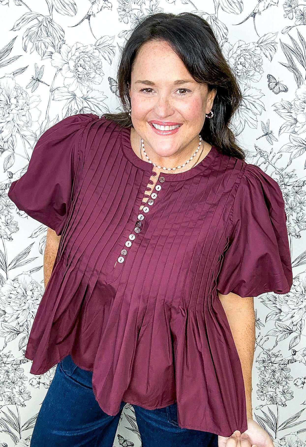 Merlot Charm Pintuck Blouse
