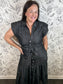 gray, black denim button down midi dress ELAN