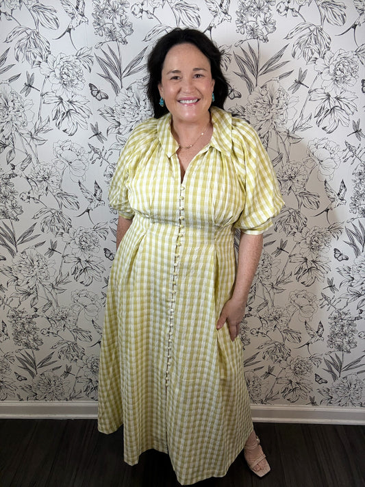 chartreuse white gingham midi ENGLISH FACTORY