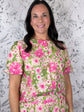 pink green floral button up blouse VOY