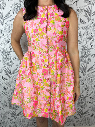 pink green yellow floral brocade mini ENTRO