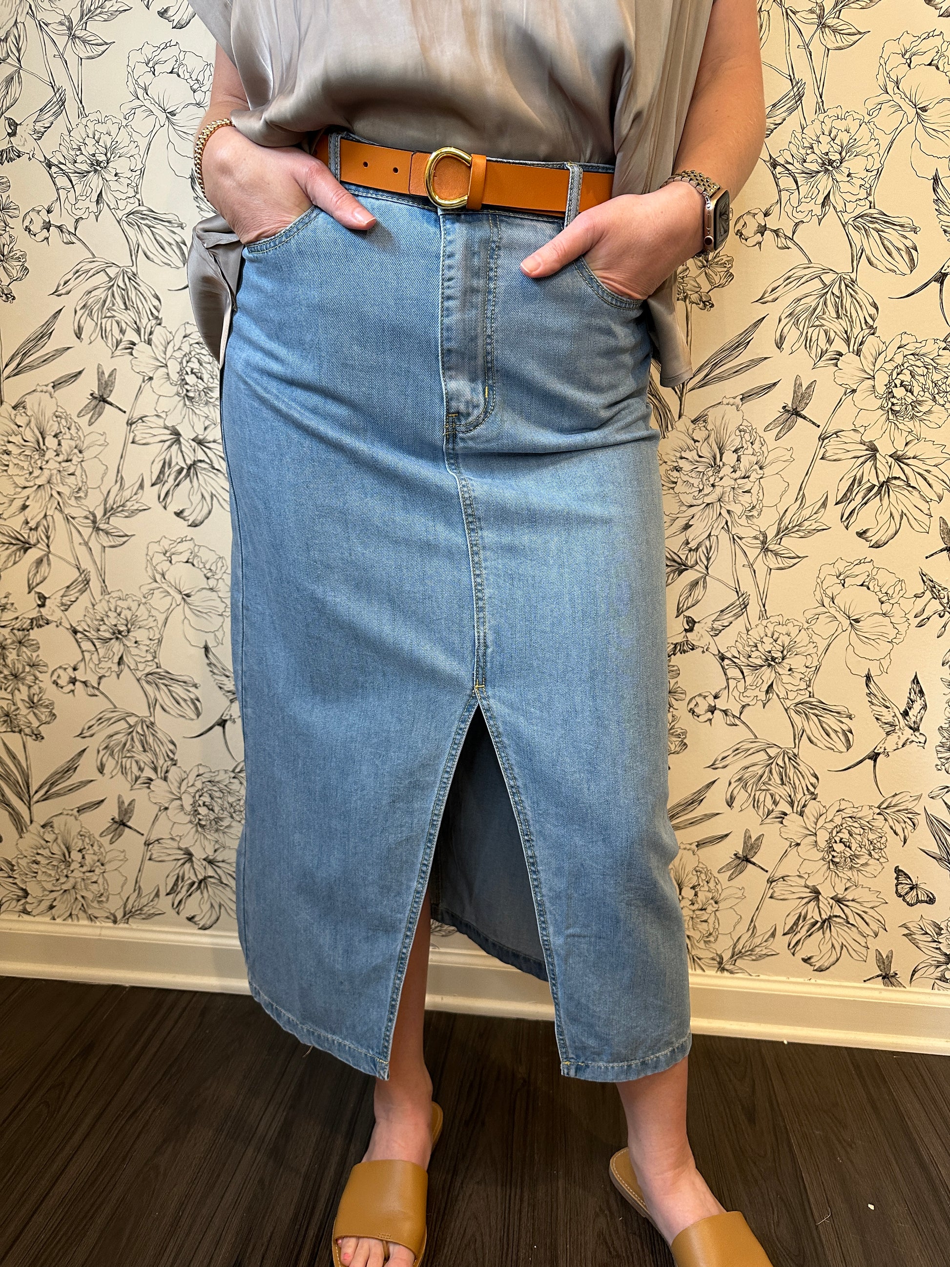 The Bri Denim Midi Skirt - Best & Co. Boutique