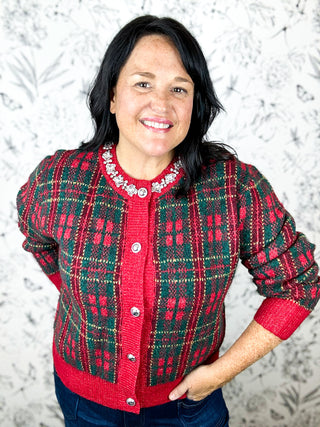 Plaid Tidings Cardigan | Red